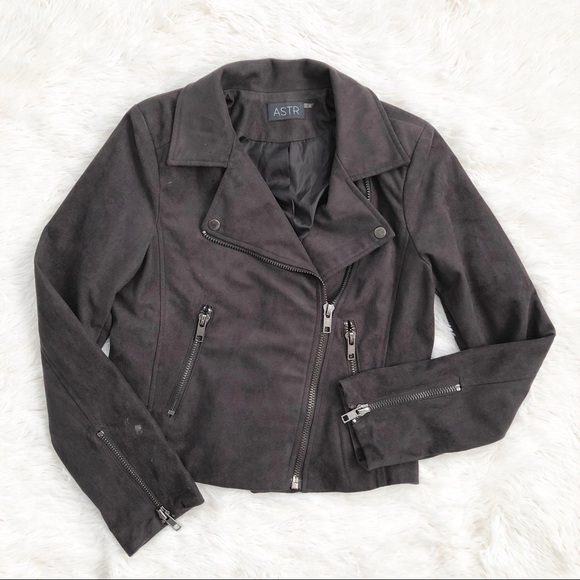 Astr Jackets & Blazers - Astr Dark Gray Faux Suede Moto Jacket Small